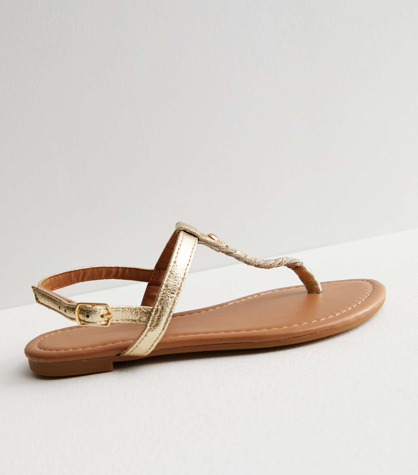 Gold Leather-Look Plaited Toe Post Sandals Image 3