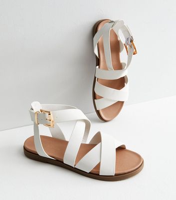 White Leather Look Strappy Footbed Sandals New Look