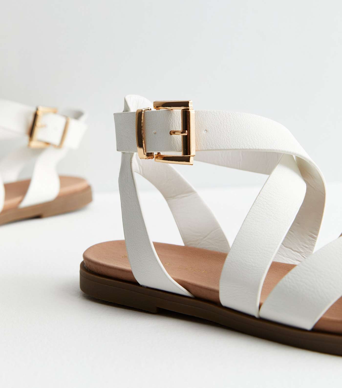 White Leather-Look Strappy Footbed Sandals Image 4