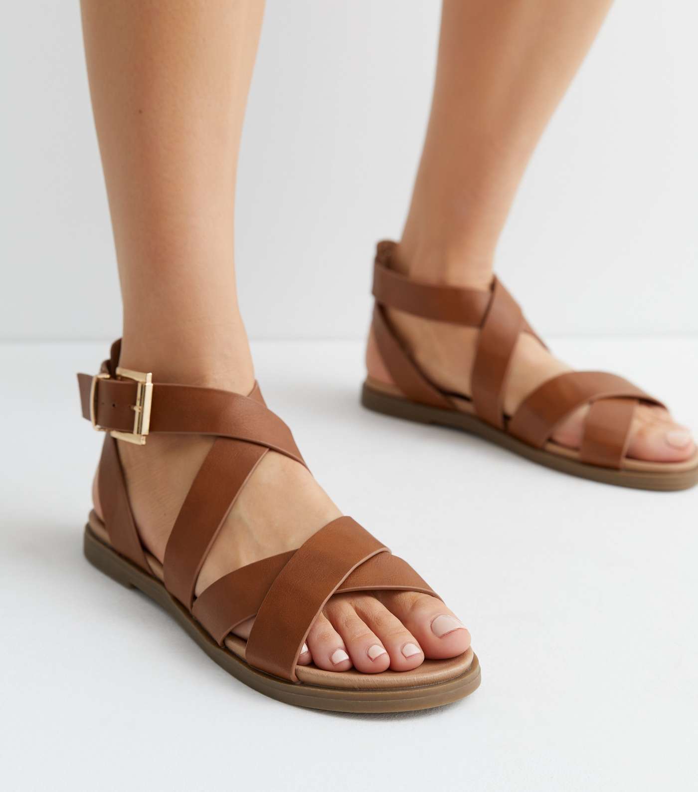 Tan Leather-Look Strappy Footbed Sandals Image 2