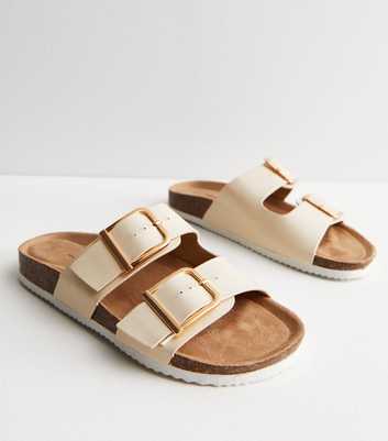 Off White Double Buckle Strap Footbed Sliders