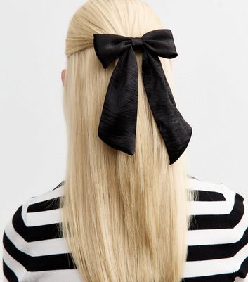 Black Satin Bow Hair Slide New Look