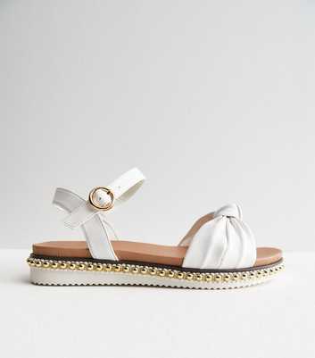 Wide Fit White Leather-Look Beaded Footbed Sandals