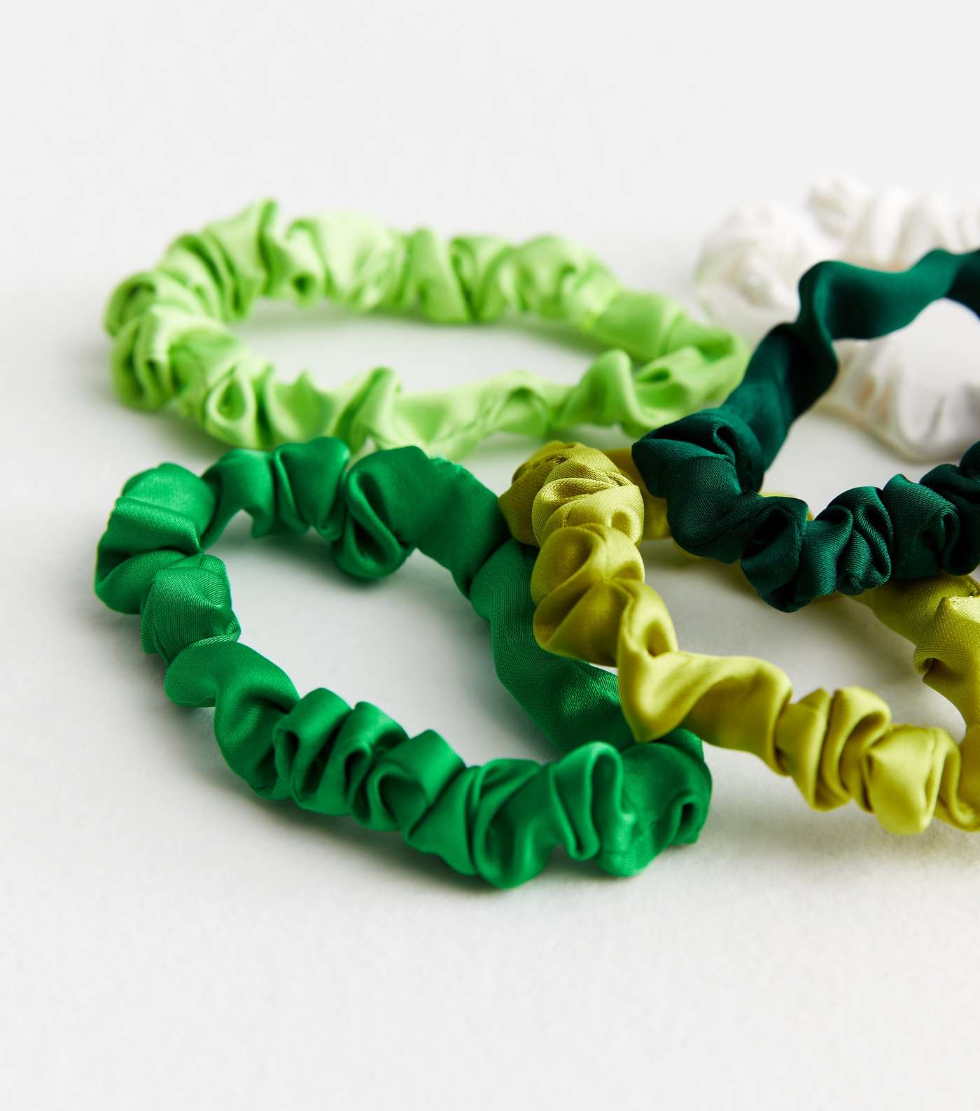 6 Pack Green Satin Mini Scrunchies Image 2