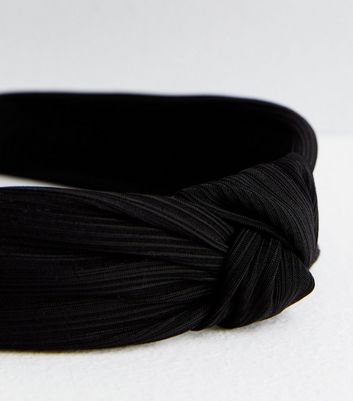 Black Ribbed Knot Headband New Look