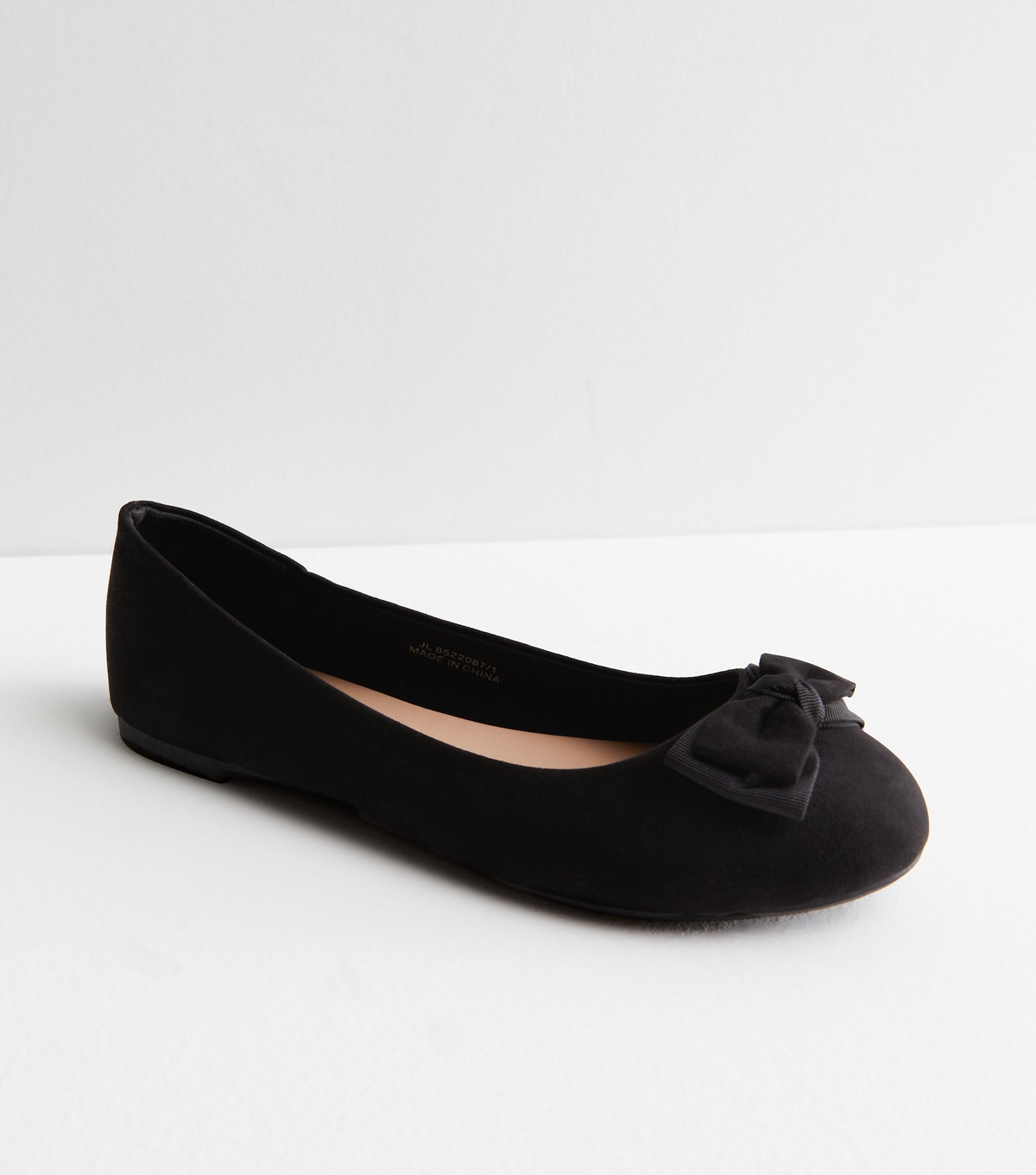 Women's Wide Fit Black Suedette Bow Ballerina Pumps Vegan New Look