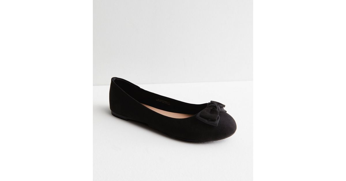 Wide Fit Black Suedette Bow Ballerina Pumps | New Look