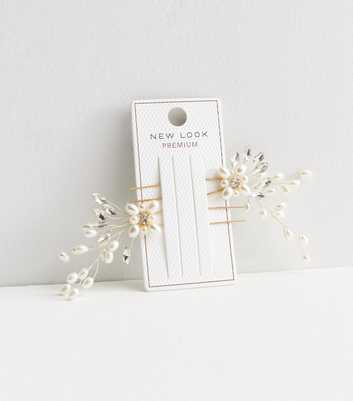 2 Pack Gold Flower Faux Pearl Hair Pins