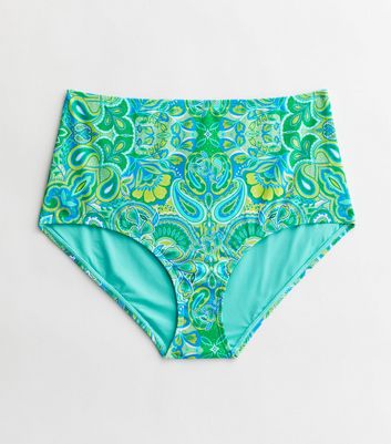 Curves Green Paisley High Waist Bikini Bottoms