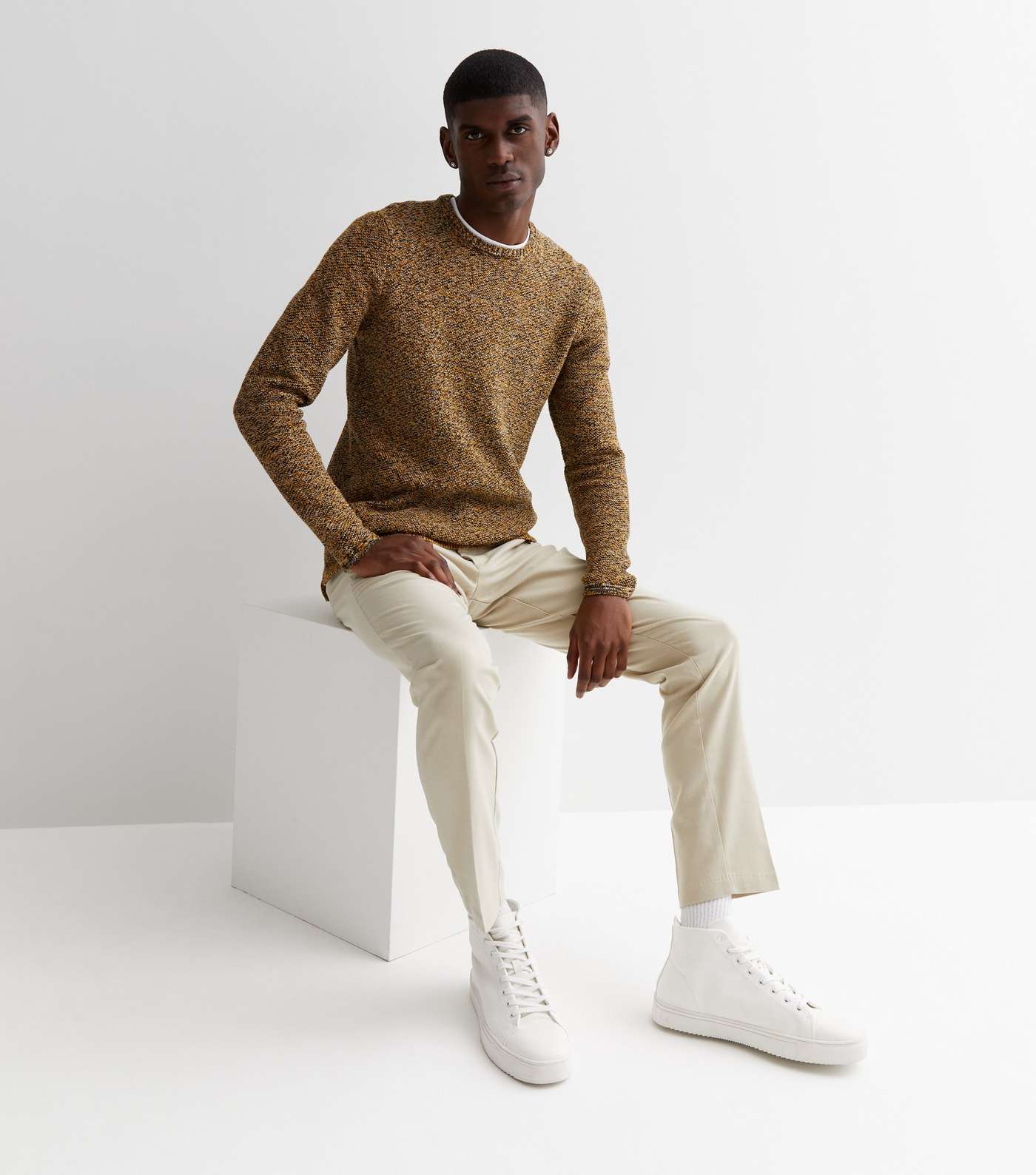 Only & Sons Yellow Fine Knit Crew Neck Jumper Image 2