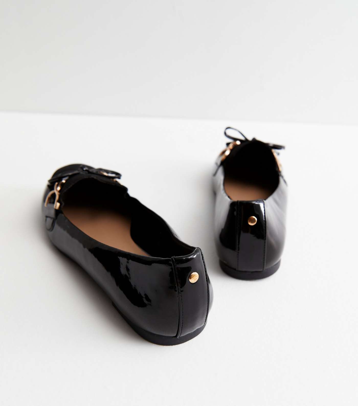 Wide Fit Black Patent Suedette Bow Loafers Image 4