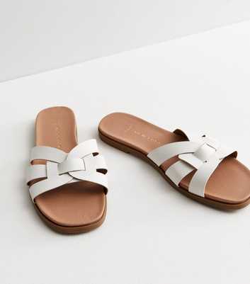 Wide Fit White Cross Strap Sliders