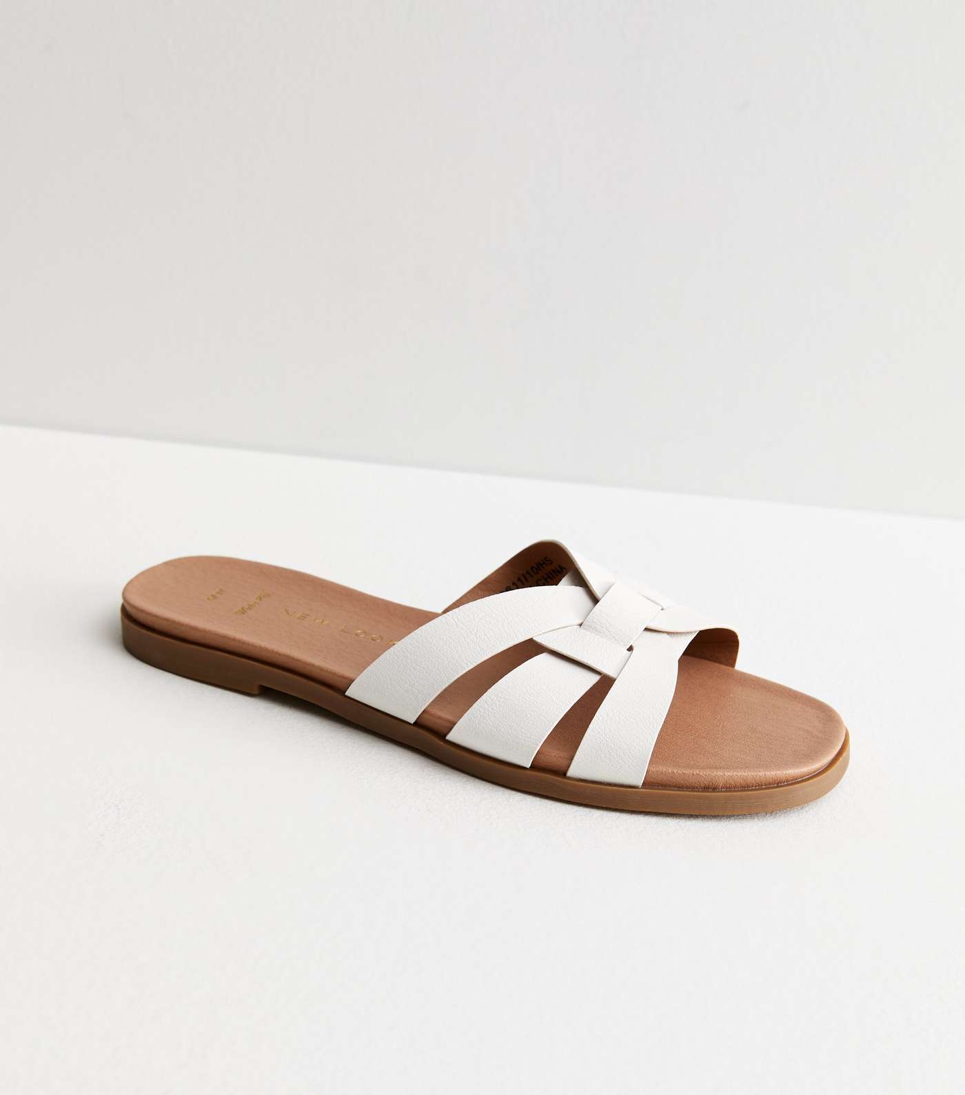 Wide Fit White Cross Strap Sliders Image 3