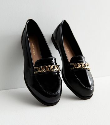 New look hot sale black patent loafers