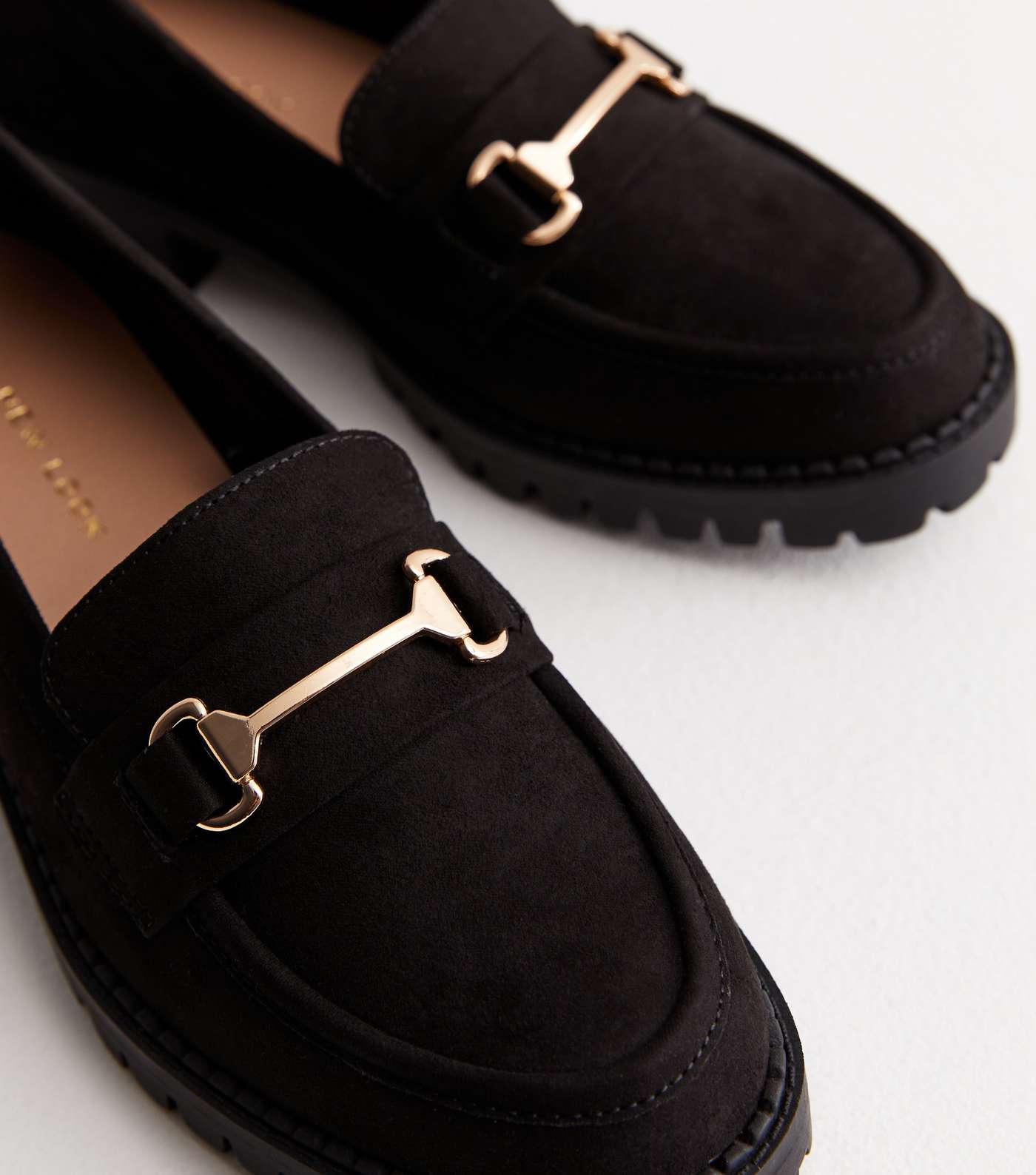 Black Suedette Chunky Buckle Front Loafers Image 3