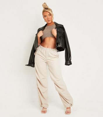 Missy Empire Stone Parachute Trousers  New Look