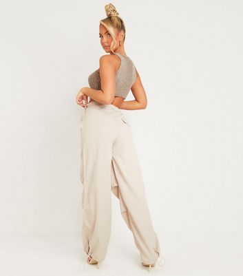 Missy Empire leather look straight leg pants in silver  ASOS