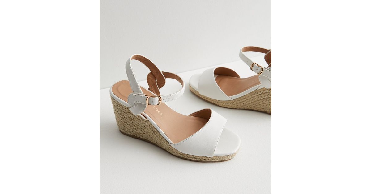 Fit White Leather-Look Espadrille Sandals | New Look