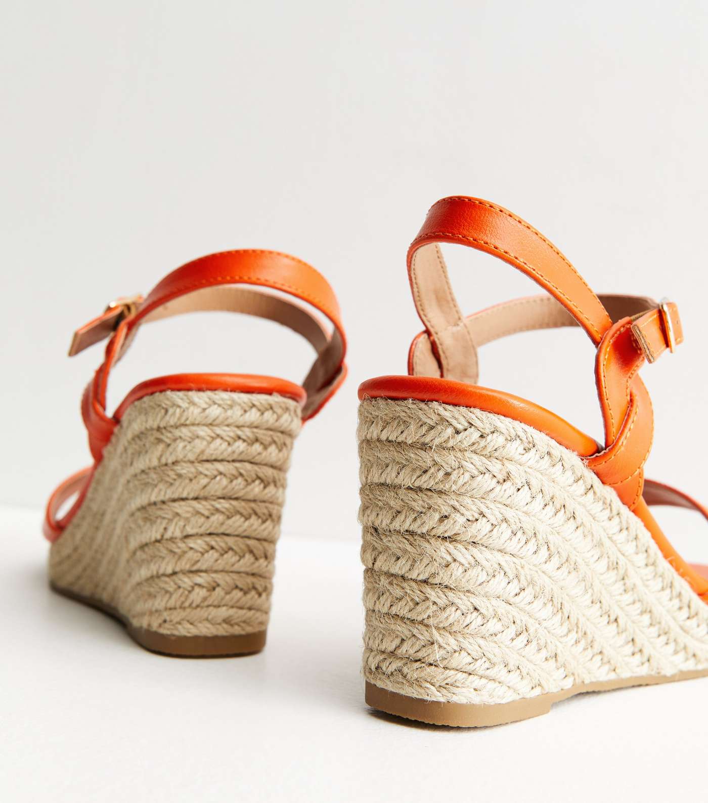 Wide Fit Bright Orange Leather-Look Espadrille Wedge Sandals Image 4