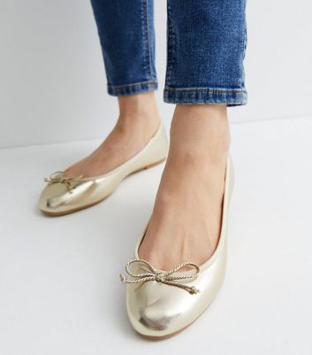 Gold Bow Ballerina Pumps New Look