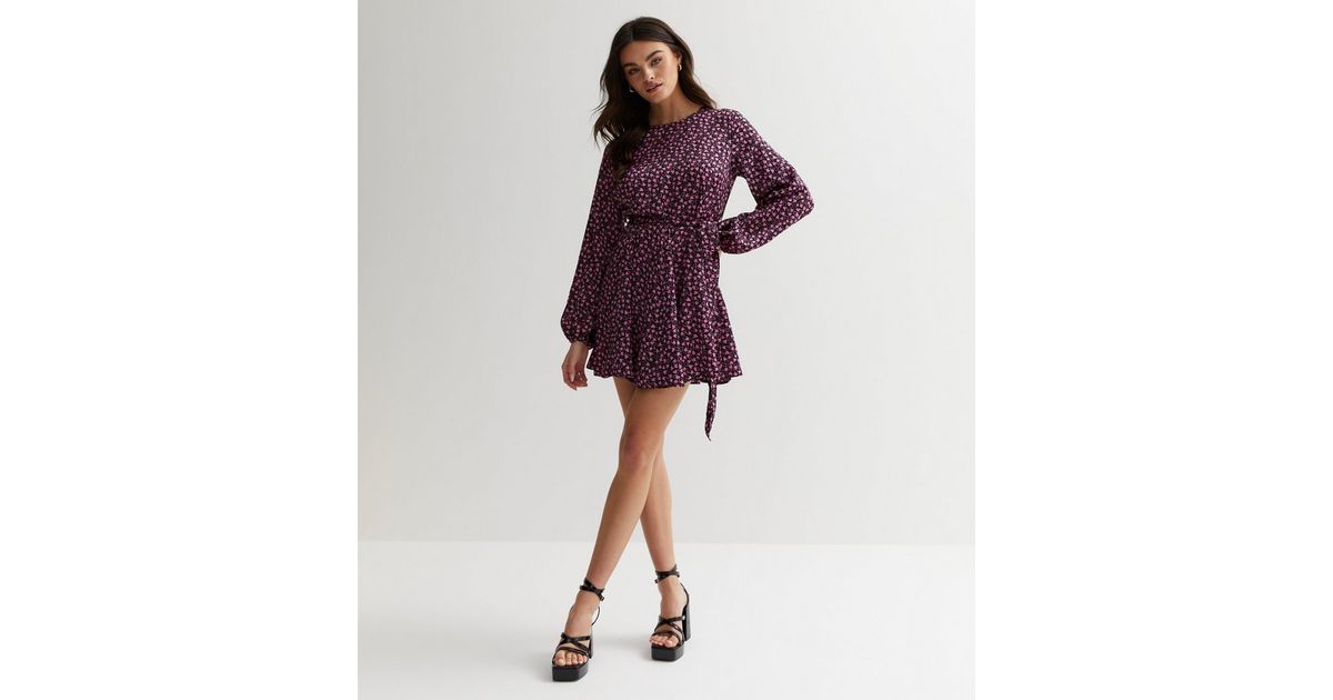 Black Abstract Print Long Puff Sleeve Top main image 1