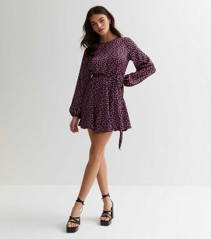 black and pink heart dress Sweet Heart Of Mine Floral Mini Dress - Black/Pink