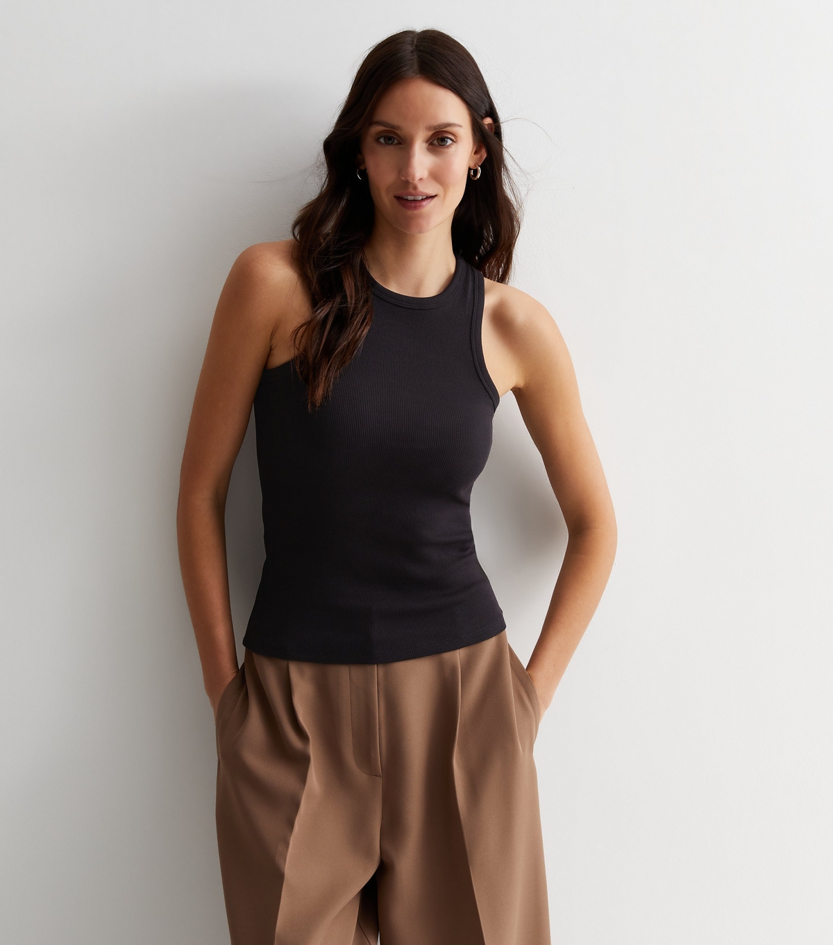Women's Black Ribbed Racer Vest New Look