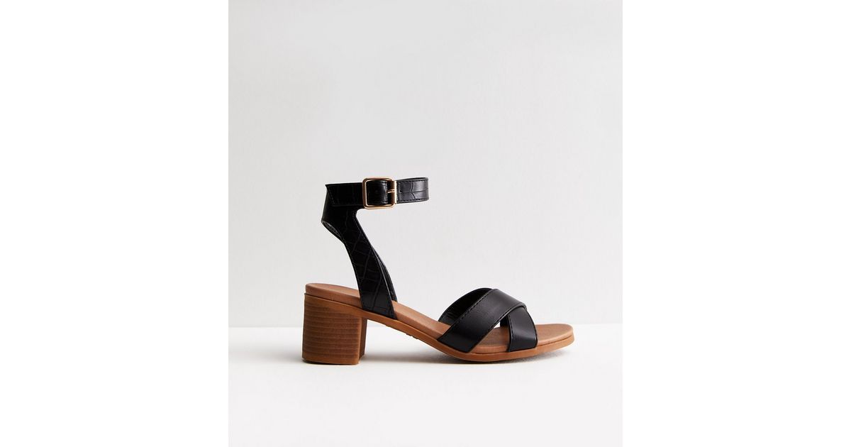 Cross Strap Block Heel Sandals – Leather Open Toe Heels