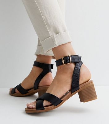 New Look platform croc heeled sandals in black | ASOS