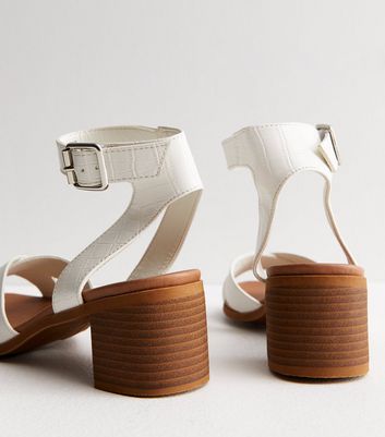 White Leather-Look Cross Strap Mid Block Heel Sandals New Look