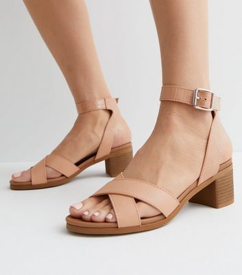 Mid block heel outlet sandals nude