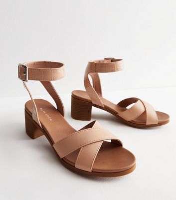 Tan Stud Embellished Mid Block Heel Sandals | New Look