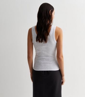 Pale Grey Ribbed Scoop Neck Vest | New Look