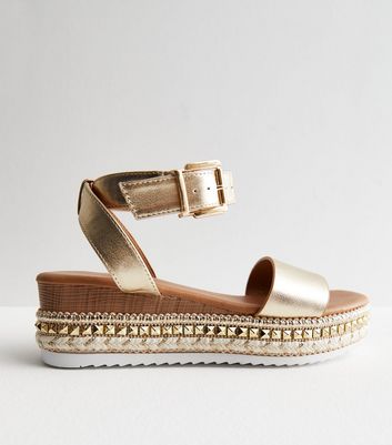 Gold Stud Espadrille 2 Part Flatform Sandals