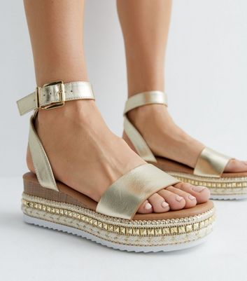 Gold studded flatform cheap espadrille wedges