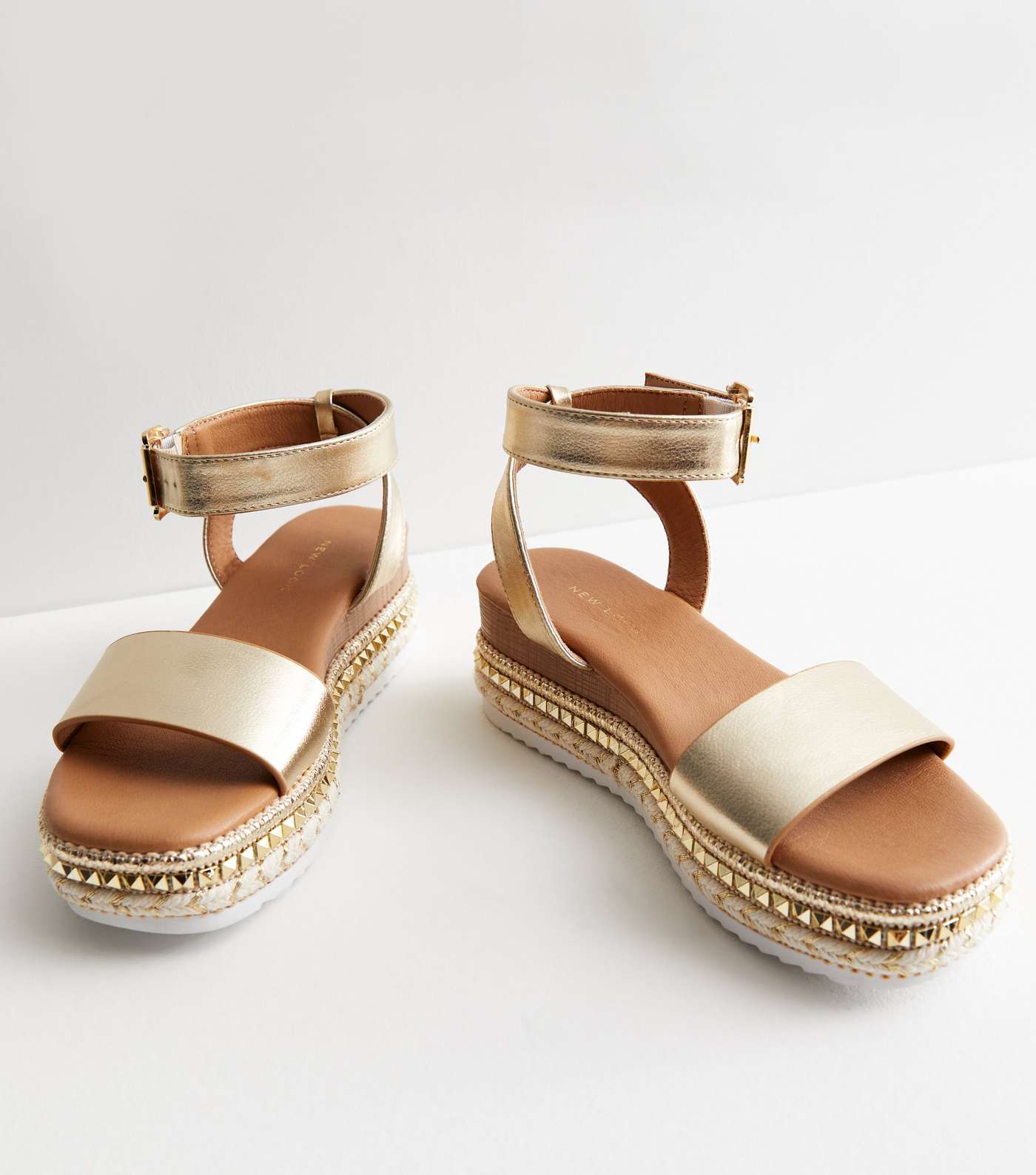 Gold Stud Espadrille 2 Part Flatform Sandals | New Look