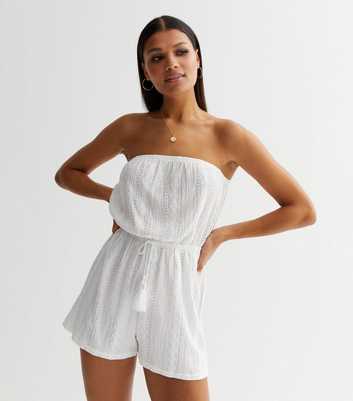 White Broderie Tie Waist Beach Playsuit