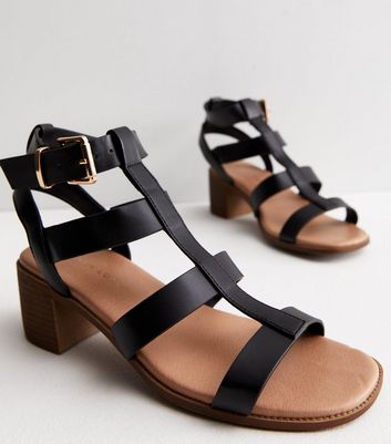 Black block heel store gladiator sandals