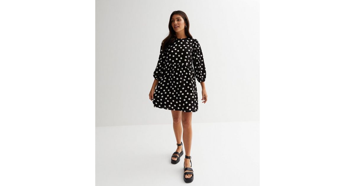 Black Spot 3/4 Puff Sleeve Mini Smock Dress | New Look