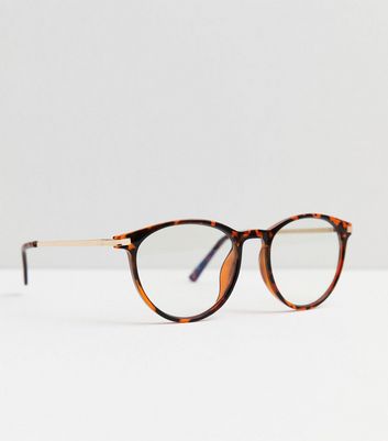 Dark Brown Tortoiseshell Effect Round Frame Blue Light Glasses ...