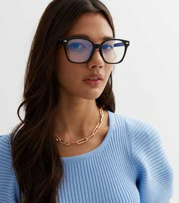 Black Gold Trim Rectangle Frame Blue Light Glasses