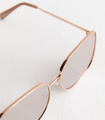 Rose Gold Square Mirrored Sunglasses New Look