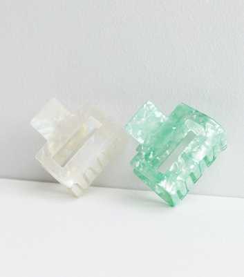 2 Pack Cream and Turquoise Resin Square Bulldog Claw Clips