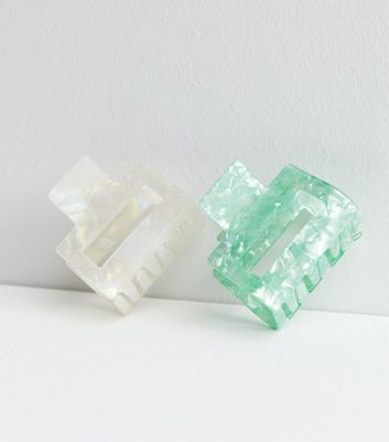 2 Pack Cream and Turquoise Resin Square Bulldog Claw Clips
