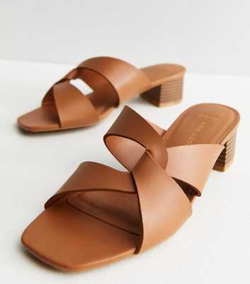 Wide Fit Tan Twist Block Heel Mule Sandals