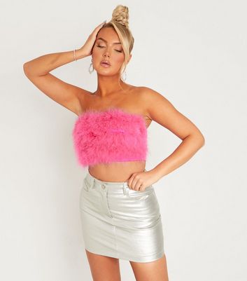 Missy Empire Bright Pink Faux Feather Bandeau New Look