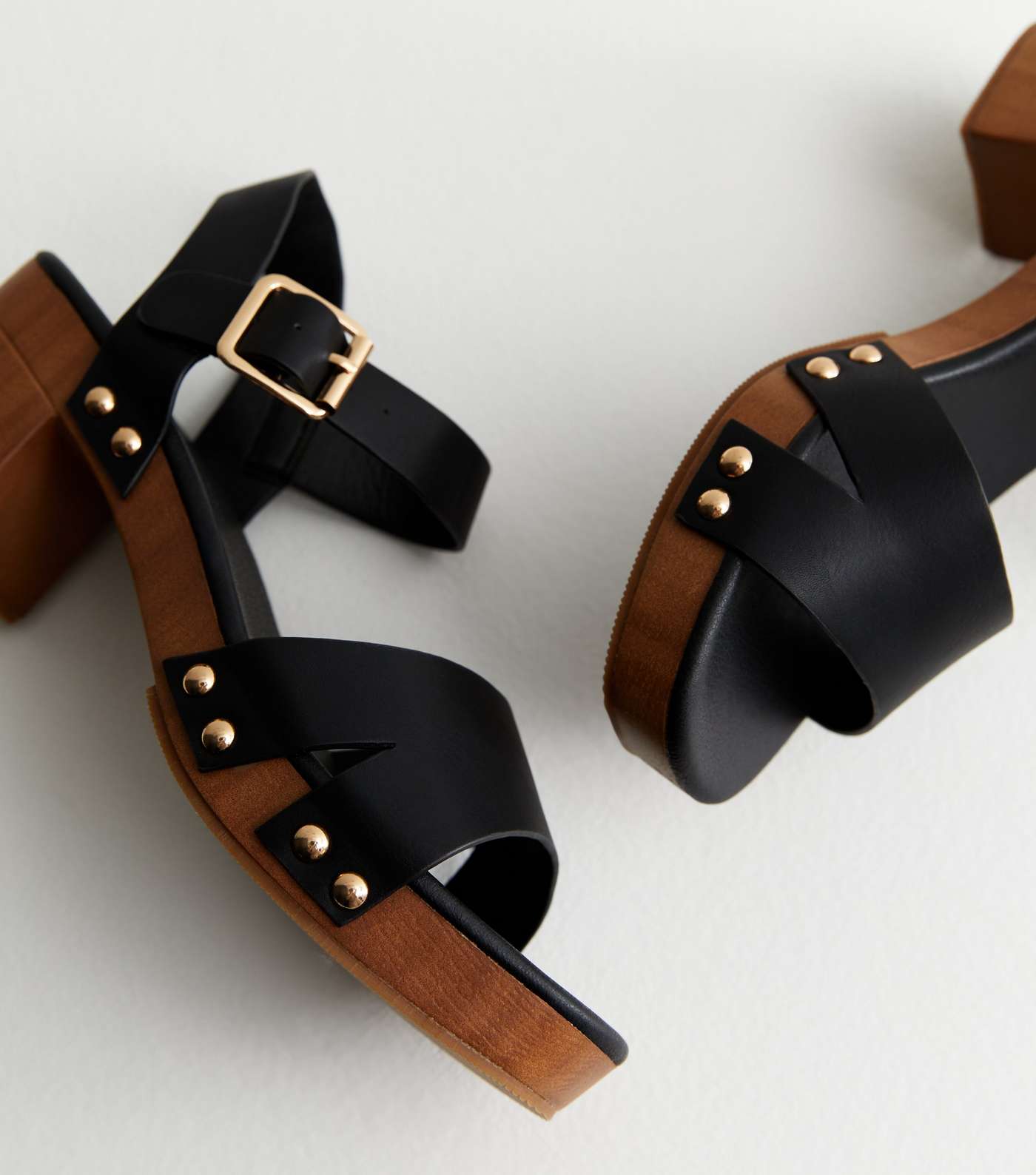 Black Stud Embellished Mid Block Heel Sandals Image 4
