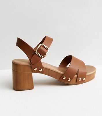 Buy Brown Plain Daniela Linked Strap Leather Heels by Vanilla Moon Online  at Aza Fashions.