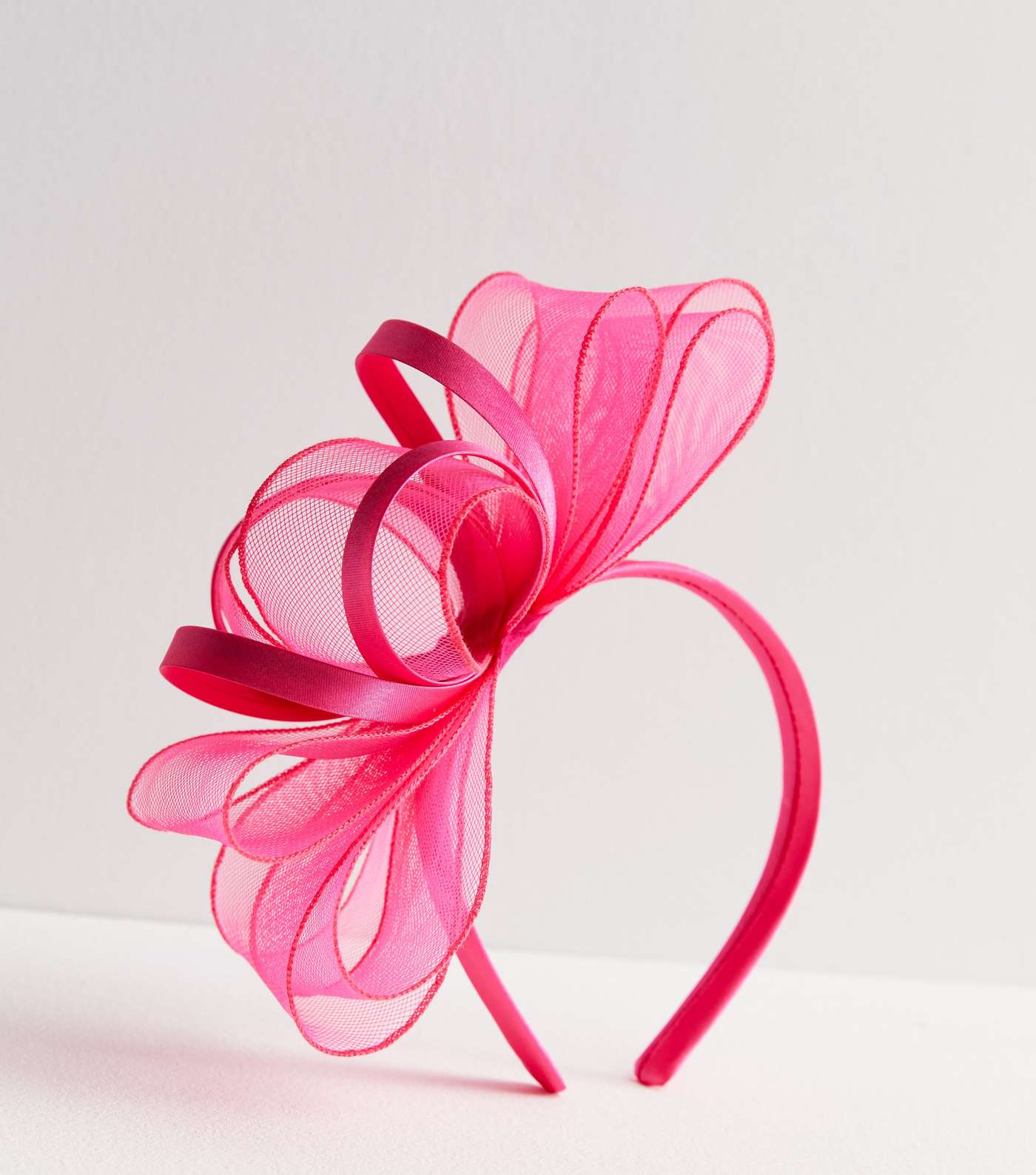 Bright Pink Mesh Bow Fascinator Headband Image 2