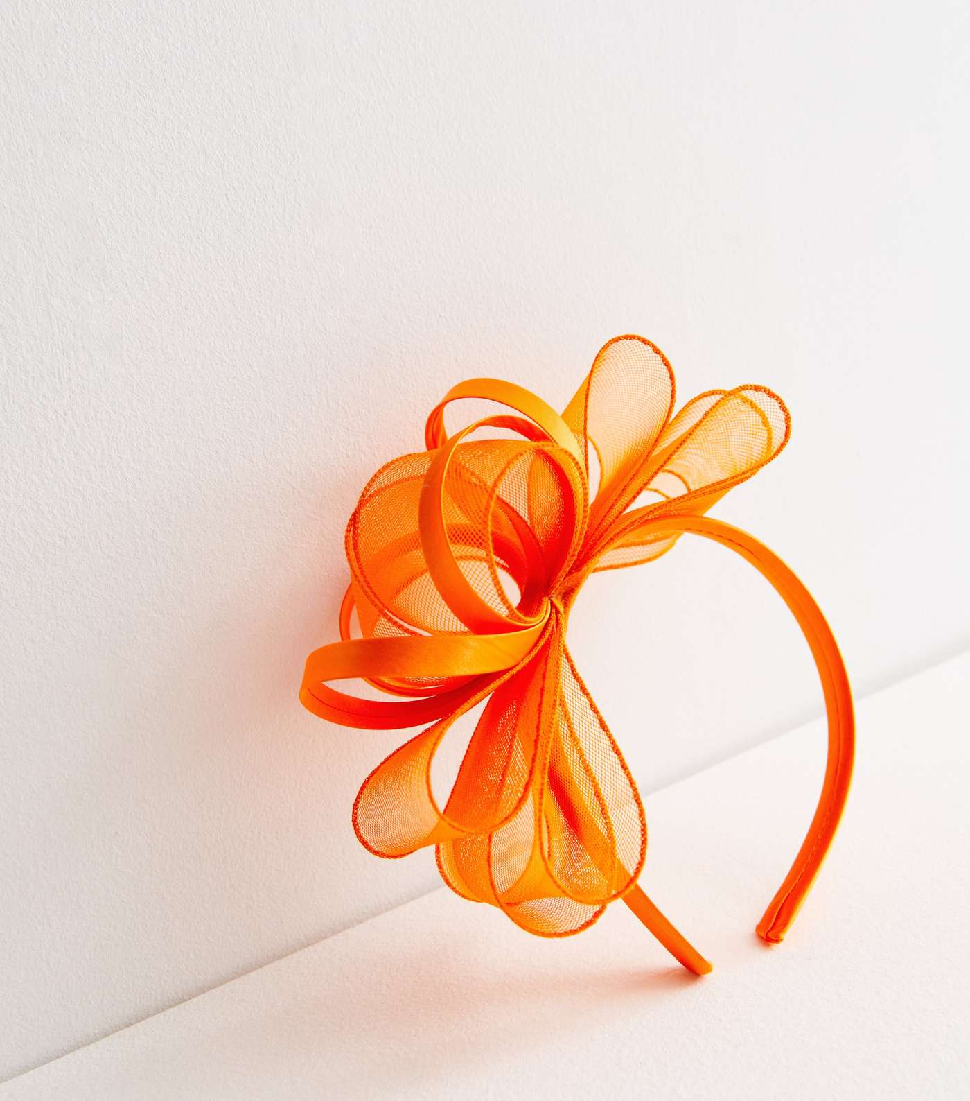 Bright Orange Mesh Bow Fascinator Headband Image 2